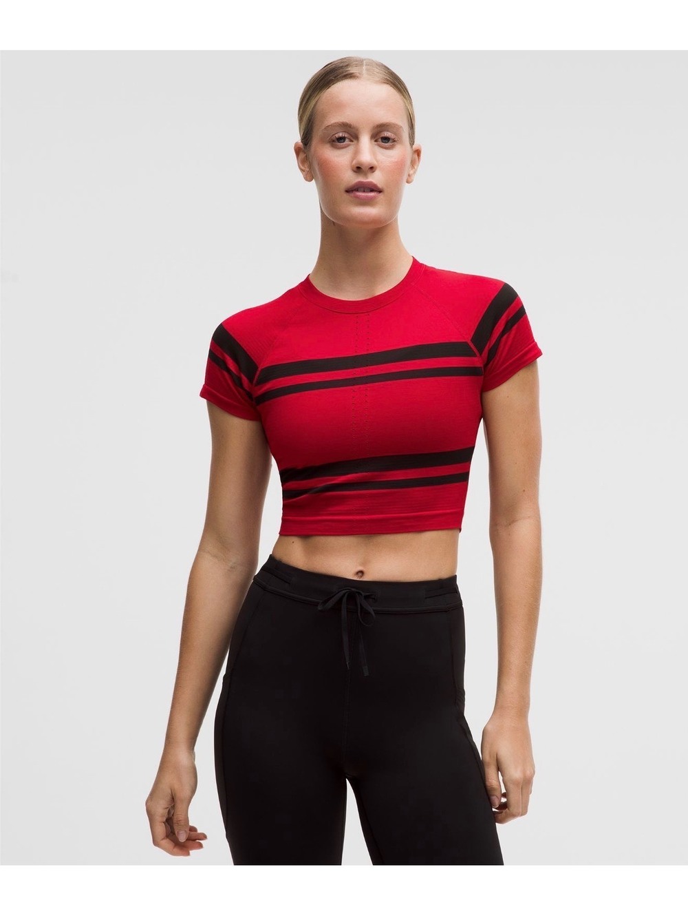 Lululemon Swiftly Tech Cropped Tee 2.0 Stripe -  OXFD RED & BLK NWT Size 8